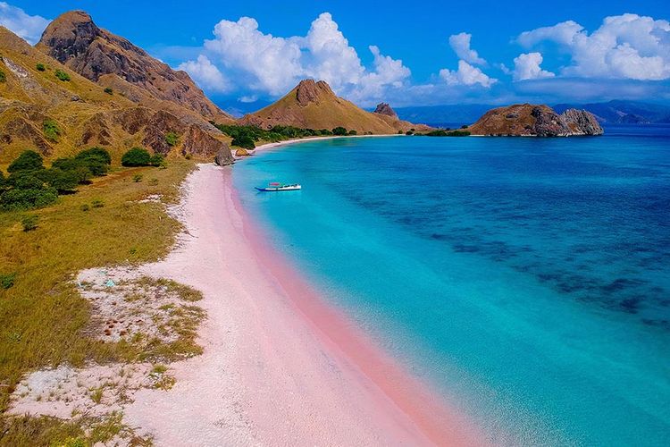 Foto dirilis Minggu (4/7/2021), memperlihatkan foto udara Pantai Merah alias Pink Beach di Nusa Tenggara Timur. 