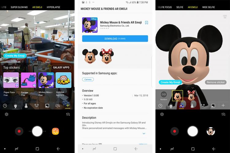 Tahapan memasang AR Emoji Disney di ponsel Galaxy S9 dan Galaxy S9 Plus.