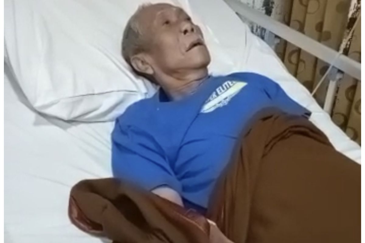 Tangkapan gambar video Pak Ogah yang kembali terbaring di rumah sakit via pesan singkat, Jumat (21/10/2022). 