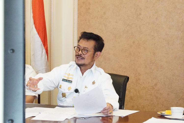 Menteri Pertanian (Mentan) Syahrul Yasin Limpo saat membuka Musyawarah Perencanaan Pembangunan Pertanian Nasional tahun 2021 (Musrenbangtan) secara virtual, Rabu  (21/7/2021).