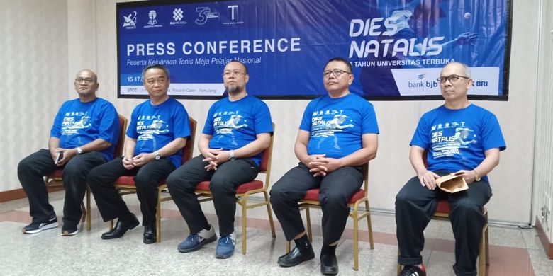 Konferensi Pers Tumamen Tenis Meja Pelajar Nasional Piala Universitas Terbuka ke-7 di Universitas Terbuka Convention Center, Tangerang Selatan (15/8/2019).