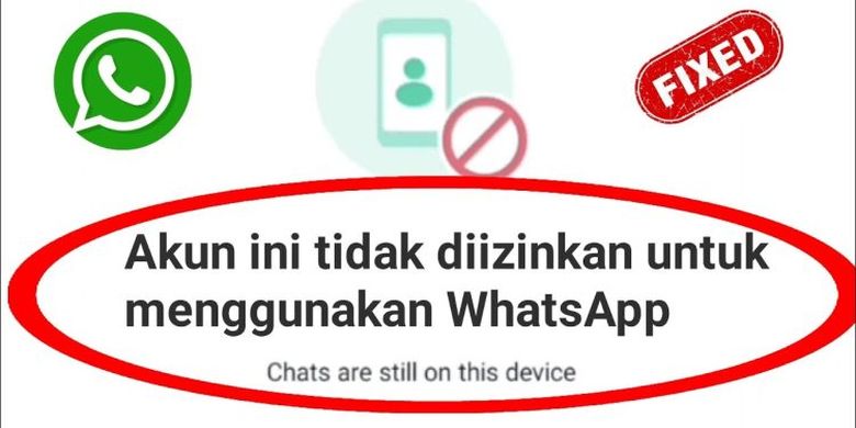 Ilustrasi peringatan Akun ini tidak diizinkan untuk menggunakan WhatsApp.