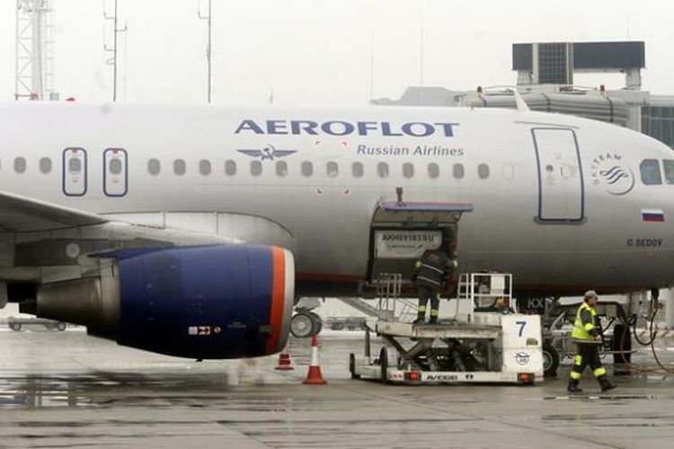 Sebuah Airbus A320 milik maskapai penerbangan Rusia, Aeroflot.