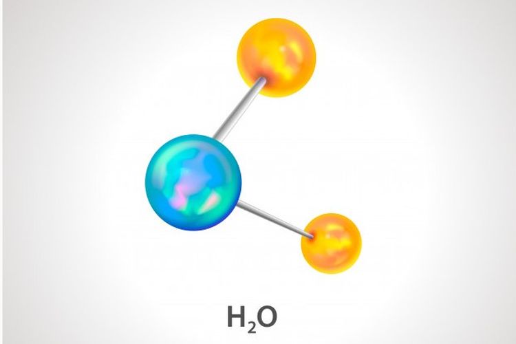 Ilustrasi senyawa. H2O adalah rumus kimia dari senyawa air.