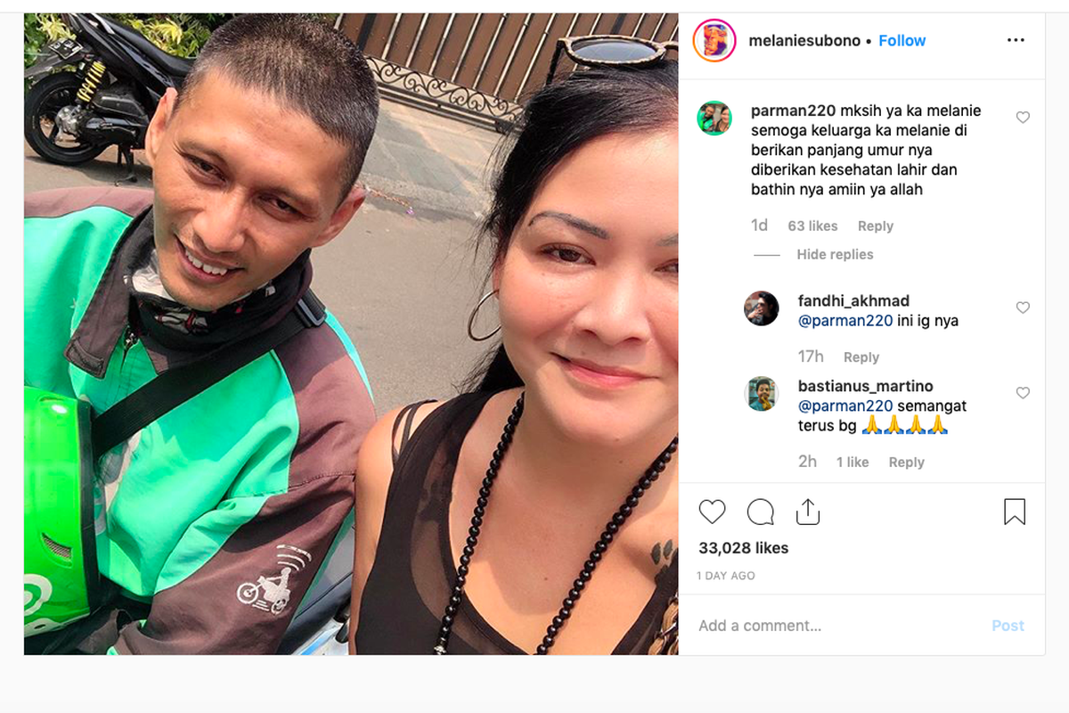 Melanie Subono bersama Parman driver ojek online yang pernah ditolongnya 23 tahun lalu. Mereka secara tidak sengaja bertemu lagi. Meskipun Melanie sudah lupa kejadian itu, Parman masih mengingatnya.