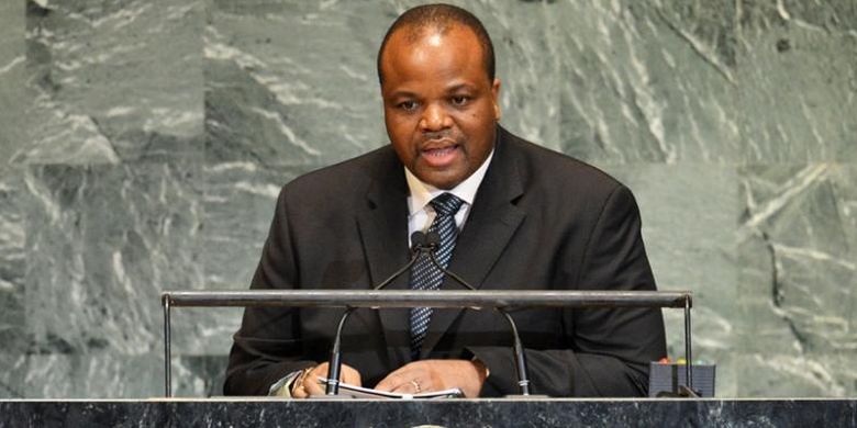 Raja Swaziland Mswati III saat berpidato di Sidang Umum PBB pada September 2012. 