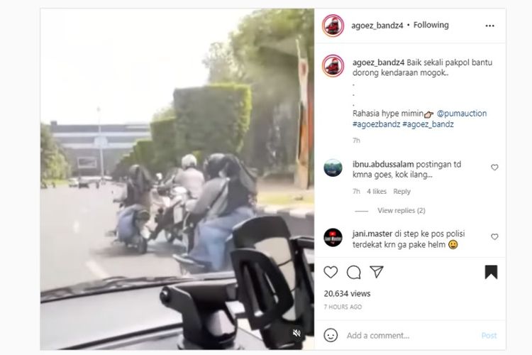 Video polisi mengendarai motor yang mendorong motor lain menggunakan kaki viral di media sosial