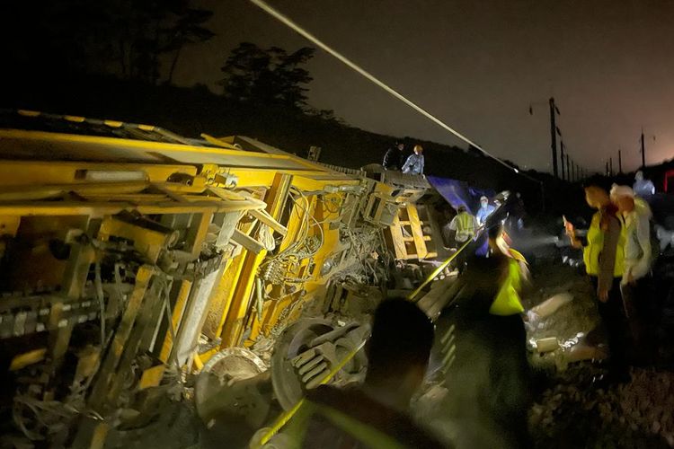 Two people have been killed and four others injured in a derailed incident of a work train of the Jakarta-Bandung high-speed rail project in West Bandung regency, West Java on Sunday, December 18, 2022. 