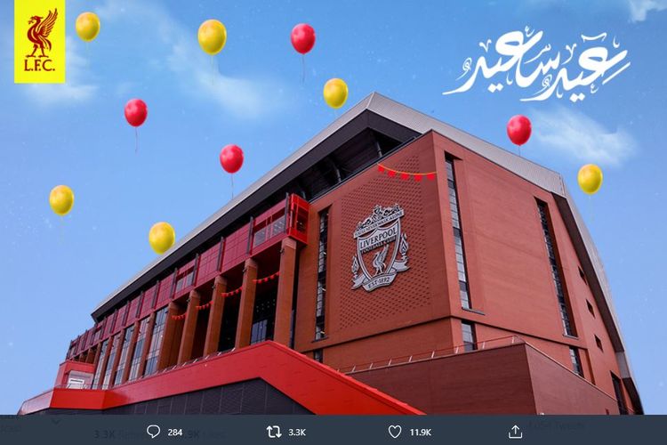 Ucapan selamat Idul Fitri yang disampaikan oleh Liverpool. (Foto: Bidik layar Twitter @LFC)