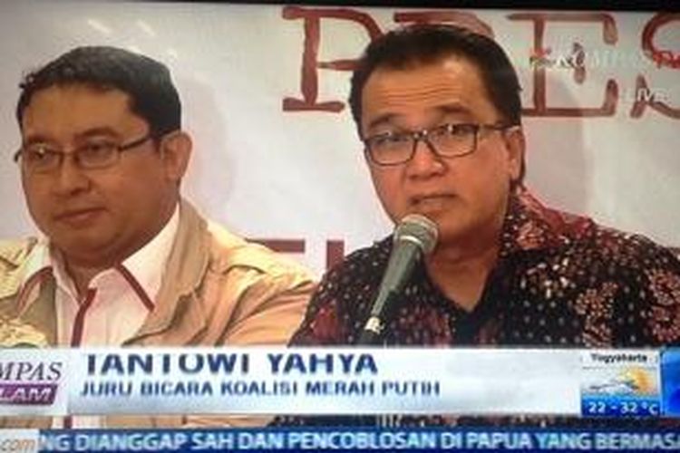 Para politisi perwakilan parpol pendukung Koalisi Merah Putih menggelar jumpa pers di Hotel Hyatt, Jakarta, Kamis (21/8/2014). 