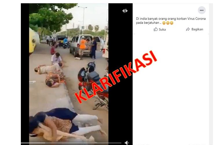 Tangkapan layar unggahan video yang diklaim sejumlah warga India tergelatak di jalanan akibat Covid-19