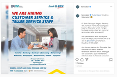 BTN Buka Lowongan untuk Customer Service dan Teller, Simak Informasinya...