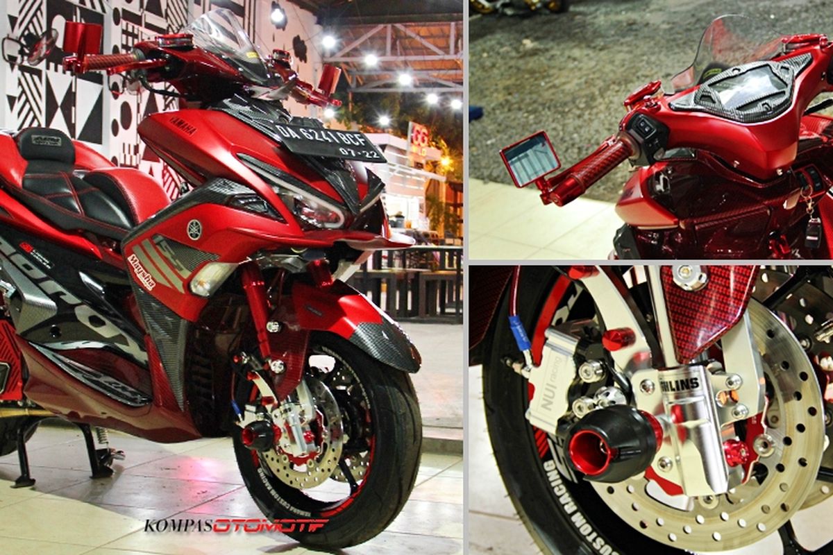 Modifikasi Yamaha Aerox 155, tampil leboh sporty dengan ubahan aksesori.