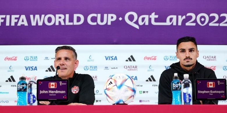 Pelatih timnas Kanada John Herdman berbicara dalam sesi konferensi pers menjelang laga kedua Grup F Piala Dunia 2022 kontra Kroasia. Laga Kroasia vs Kanada dijadwalkan berlangsung di Stadion Internasional Khalifa, Doha, Qatar, pada Minggu (27/11/2022) malam WIB.