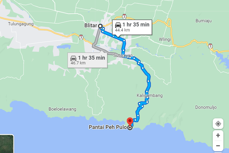 Rute Pantai Peh Pulo, Blitar, Jawa Timur 