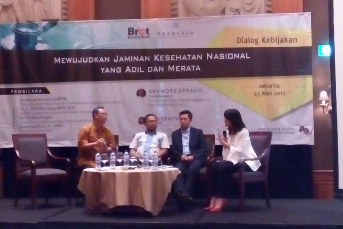 Diskusi peluncuran riset Perkumpulan Prakarsa tentang Jaminan Kesehatan Nasional di Jakarta, Selasa (23/5/2017).