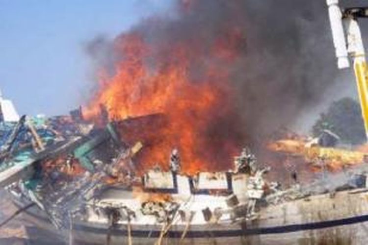 Perahu nelayan Indonesia yang dimusnahkan di Darwin, Rabu (23/10/2013). 