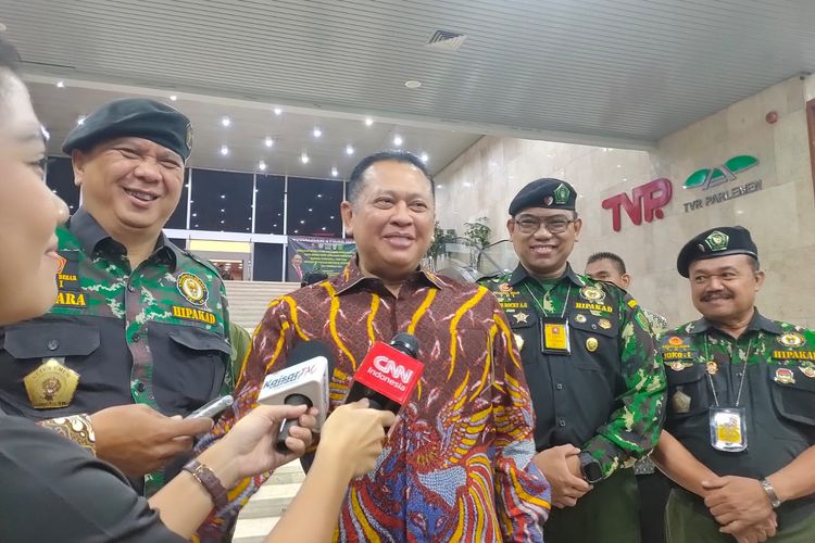 Wakil Ketua Umum Partai Golkar Bambang Soesatyo atau Bamsoet di Kompleks Parlemen Senayan, Jakarta, Jumat (11/8/2023).