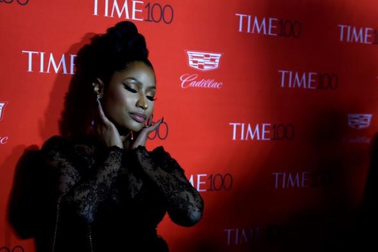 Penyanyi Nicki Minaj menghadiri acara Time 100 Gala untuk merayakan edisi khusus Most Influential People di The World at Jazz, Lincoln Center, New York, Selasa (26/4/2106).
