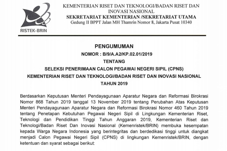 Cpns Kemenristekdikti 2020