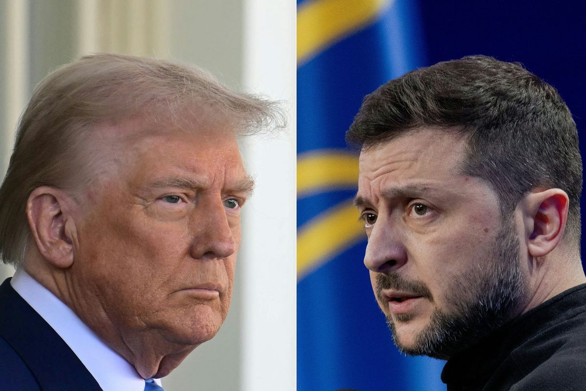 Kombinasi foto Presiden Amerika Serikat Donald Trump (kiri) pada 25 Februari 2025, dan Presiden Ukraina Volodymyr Zelensky (kanan) pada 23 Februari 2025.