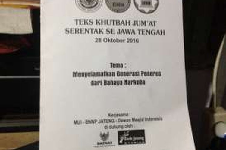 teks khutbah Jumat serentak se Jawa Tengah soal narkotika.