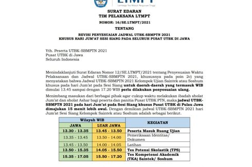 Jadwal UTBK Khusus Hari Jumat Dimajukan LTMPT, Simak Perubahannya