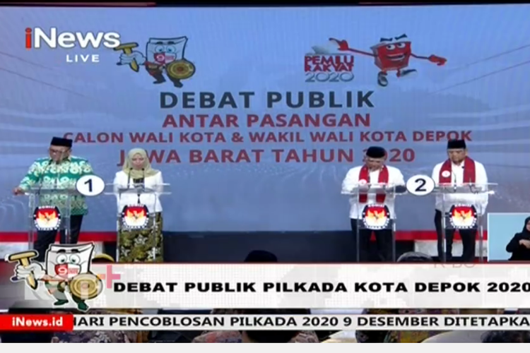 Debat publik Pilkada Depok 2020 yang ditayangkan di stasiun televisi INews, Minggu (22/11/2020). 
