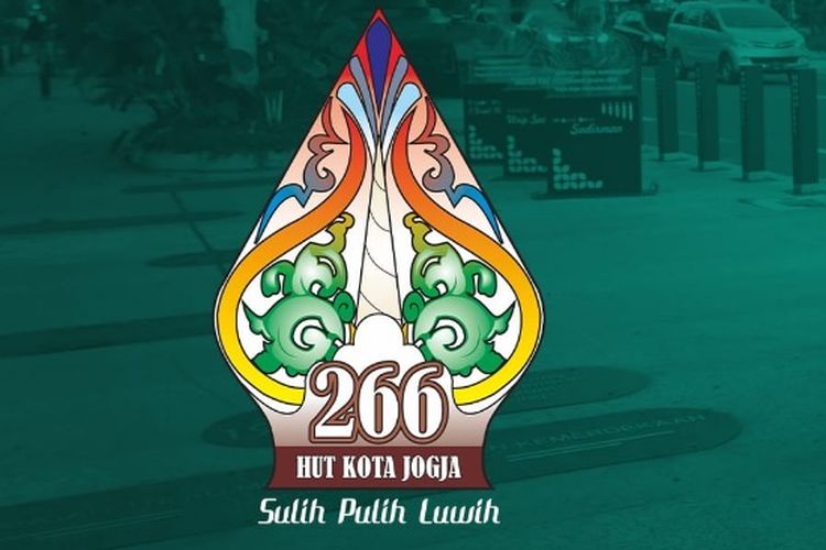 Logo HUT ke-266 Kota Yogyakarta erupa gunungan yang terdiri dari beberapa  elemen, yakni motif flora hijau, motif lengkung emas, ornamen umplak joglo,  lengkung emas, ulir tugu, dan ekor garuda.