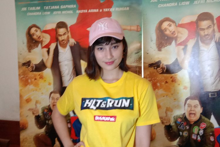 Tatjana Saphira saat menghadiri peluncuran poster film HitNRun di SRSLY Coffee, Jakarta Selatan, Jumat (5/5/2019).