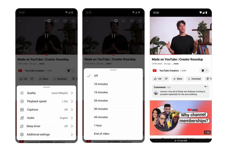 YouTube merilis fitur baru pengatur waktu tidur alias sleep timer di aplikasi seluler. Dengan fitur ini, pengguna bisa menjeda video secara otomatis dalam rentang waktu yang sudah dipilih.
