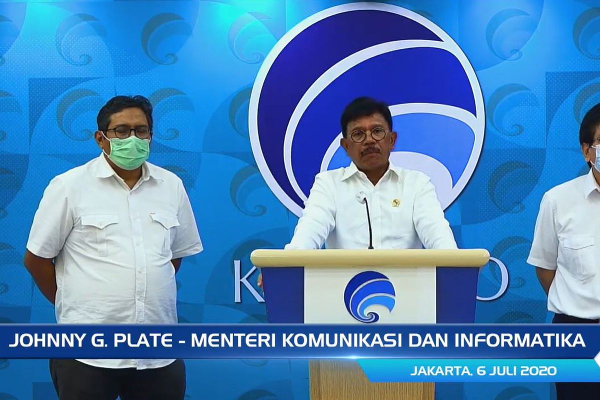 Menteri Komunikasi dan Informatika, Johnny G. Plate, dalam konferensi pers online, Senin (6/7/2020).