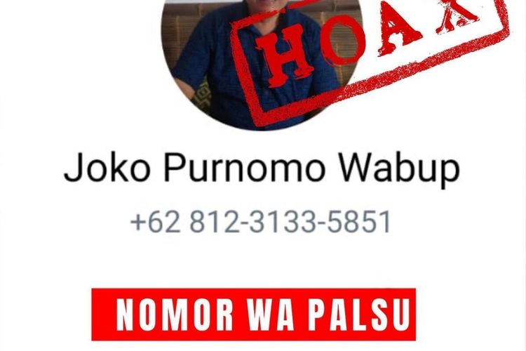 Nomor pelaku penipuan mengatasnamakan Wakil Bupati Bantul Joko B. Purnomo