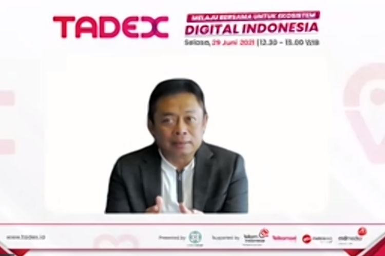 Direktur Utama PT Telkom Indonesia, Ririek Adriansyah dalam peluncuran Tadex di telekonferensi Zoom, Selasa (29/6/2021).