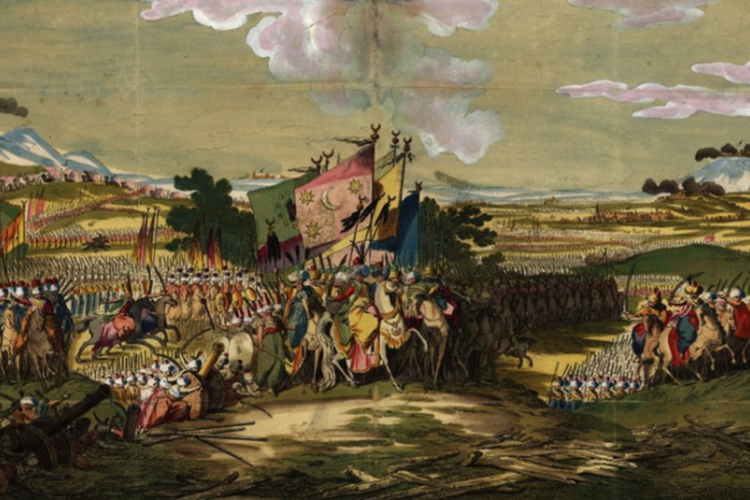 Ilustrasi pasukan Turki Ottoman bergerak menuju Karansebes, tempat terjadinya Perang Karansebes.