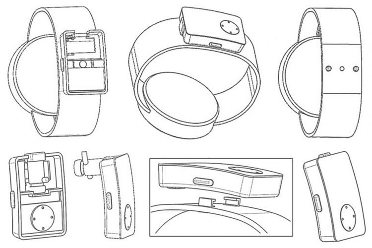 Ilustrasi paten smartwatch Huawei yang mampu menyimpan earphone. 