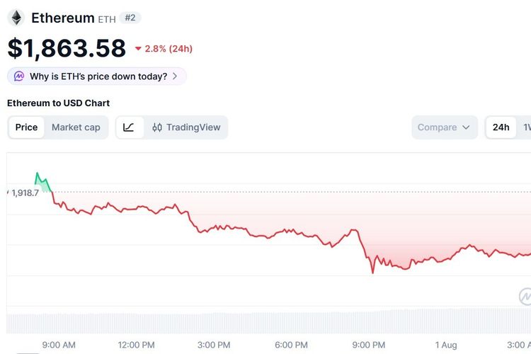 Harga Ethereum Hari Ini 1 Agustus 2026 Turun Imbas Suku Bunga The Fed