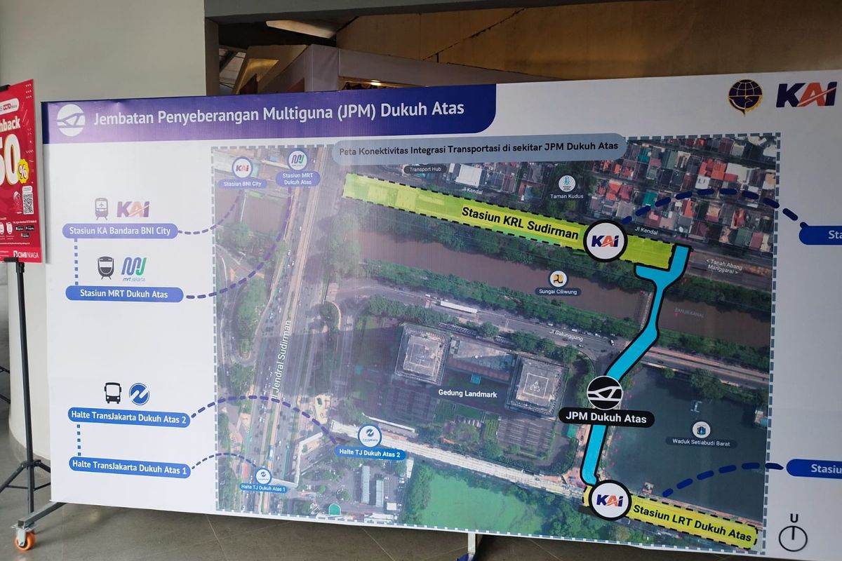 Informasi rute terkait Jembatan Penyeberangan Multiguna (JPM) Dukuh Atas, Selasa (5/9/2023). (KOMPAS.com/XENA OLIVIA)