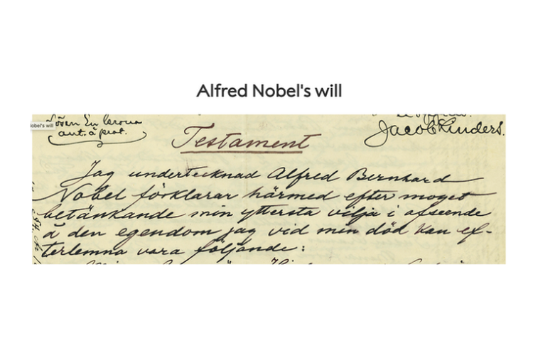 Potongan surat wasiat Alfred Nobel