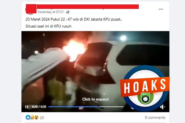 Tangkapan layar Facebook, video yang diklaim sebagai kerusuhan di kantor KPU pada 20 Maret 2024