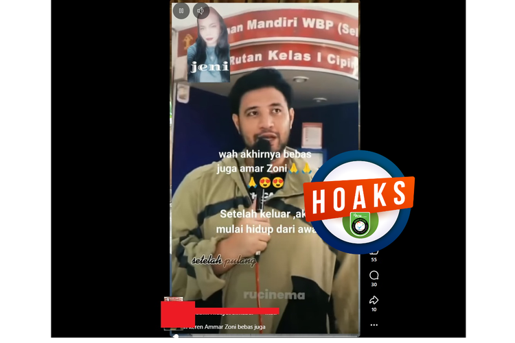 Video yang mengeklaim Ammar Zoni telah bebas pada akhir Oktober 2025.