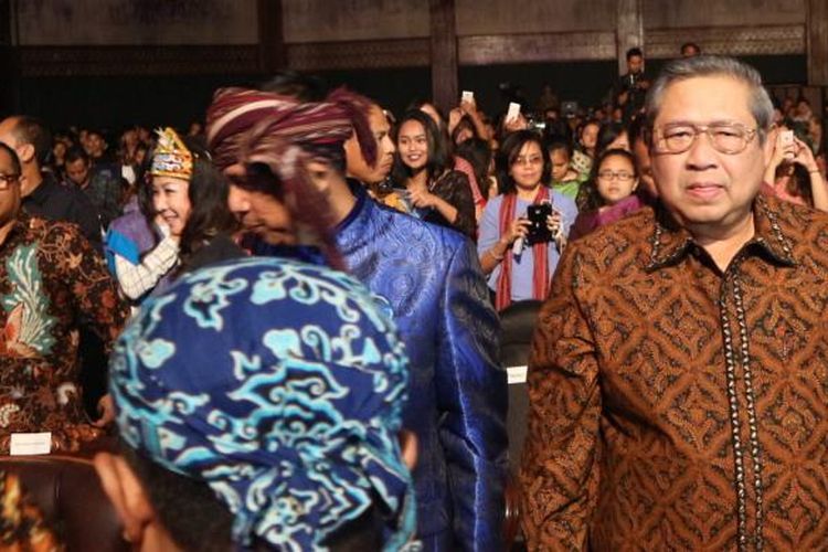 Ketua Umum Partai Demokrat Susilo Bambang Yudhoyono menghadiri perayaan Natal Nusantara Partai Demokrat di JCC, Senayan, Jakarta, Sabtu (21/1/2017).