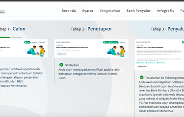 Tangkapan layar notifikasi atau pemberitahuan mengenai penerima BSU atau BLT subsidi gaji 2022