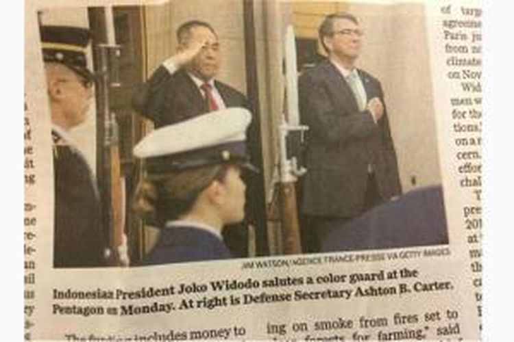 The Washington Post edisi Senin (27/10/2015), halaman A 10,  menyebut Menteri Pertahanan Ryamizard Ryacudu sebagai Presiden Joko Widodo.