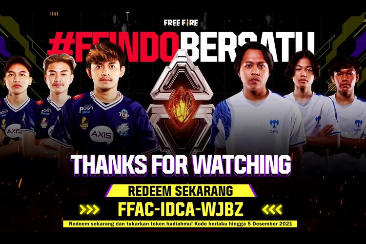 Ilustrasi kode redeem Free Fire yang ditampilkan di akhir acara live stream FFAC 2021.