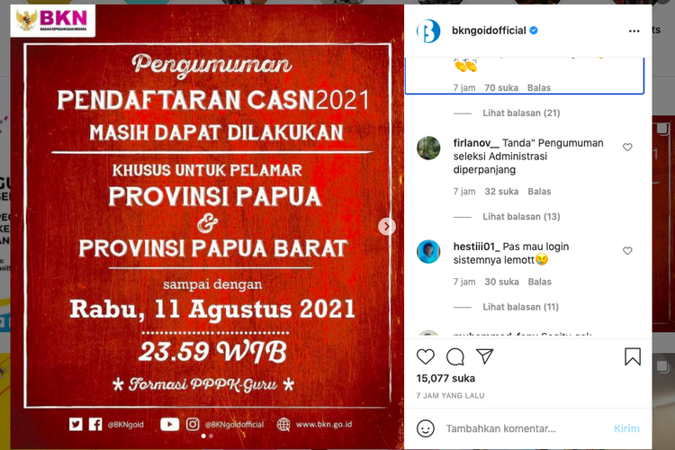 Pendaftaran CASN Papua dan Papua Barat diperpanjang hingga 11 Agustus 2021