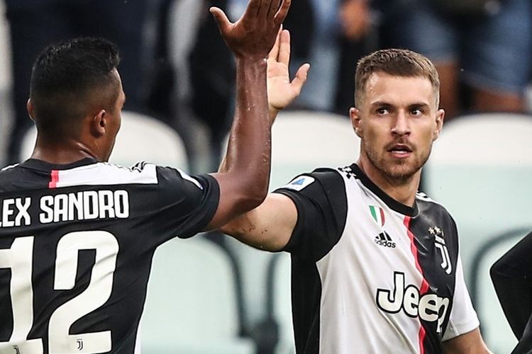 Aaron Ramsey merayakan golnya pada pertandingan Juventus vs Hellas Verona dalam lanjutan Liga Italia di Stadion Allianz, 21 September 2019. 