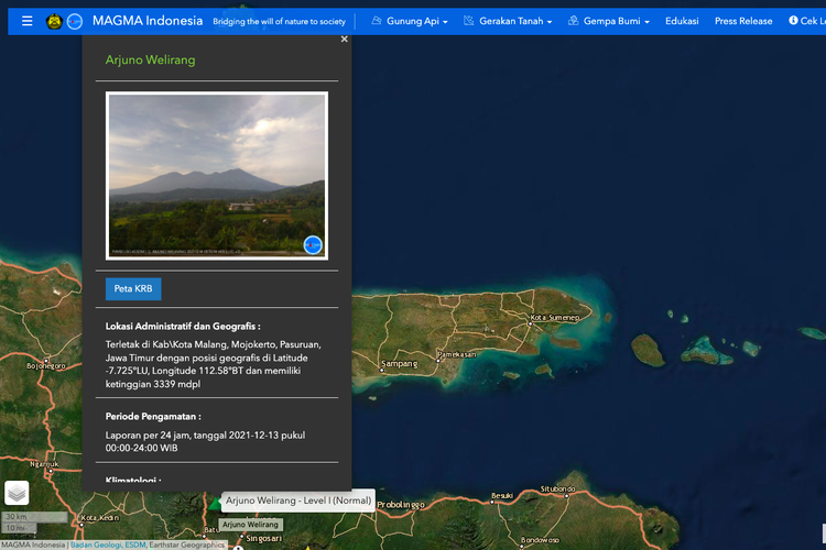 Status Gunung Arjuno Welirang di Jawa Timur