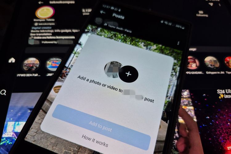 Tampilan fitur baru Instagram Adding to a post yang sudah bisa dicoba oleh pengguna Indonesia mulai hari ini Selasa (22/10/2024). Fitur kolaboratif ini memungkinkan pengguna menambahkan foto atau video ke posting feed yang diunggah temannya.