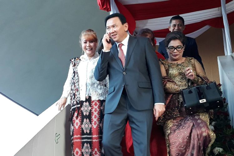 Mantan Gubernur DKI Jakarta Basuki Tjahaja Purnama alias Ahok hadir dalam pelantikan Presiden dan Wakil Presiden RI di Gedung DPR/MPR, Jakarta, Minggu (20/10/2019).